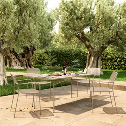 Set pranzo con tavolo 150x80 cm e 4 sedie con braccioli in acciaio vaniglia - Faber
