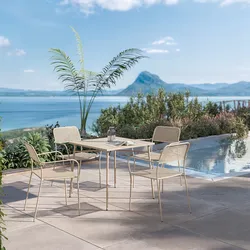 Set pranzo con tavolo 80x80 cm e 4 sedie con braccioli in acciaio vanglia - Faber