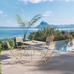 Set pranzo con tavolo 80x80 cm e 4 sedie pieghevoli in acciaio vaniglia - Faber