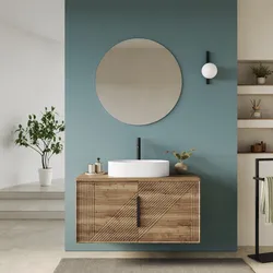 Mobile bagno sospeso con ante 100 cm rovere america cannettato con top e specchio - Mida
