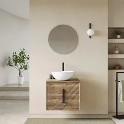Mobile bagno sospeso con ante 60 cm rovere america cannettato con top e specchio - Mida