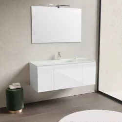 Mobile bagno sospeso 123 cm Azalea bianco lucido con lavabo cristallo e specchio