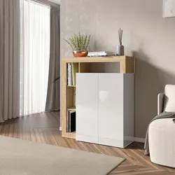 Mobile contenitore 108x127h cm bianco lucido e cadiz con 2 ante e ripiano estraibile - Harvest