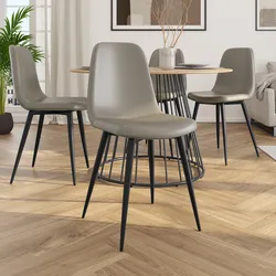 Set 4 sedie in similpelle tortora con gambe in metallo nero - Finesse