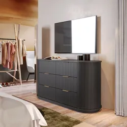 Cassettiera 148x77h cm nero cannettato con angoli stondati e 6 cassetti soft close - Phema