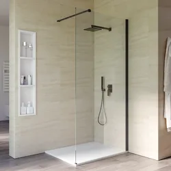 Box doccia Walk in 110 cm vetro 8 mm anticalcare trasparente e profilo nero spazzolato 200h - Keep