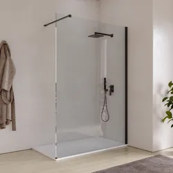 Box doccia Walk in 150 cm vetro 8 mm anticalcare trasparente e profilo nero spazzolato 200h - Keep