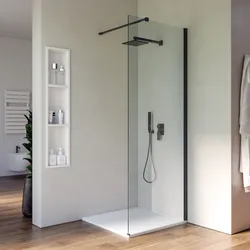 Box doccia Walk in 90 cm vetro 8 mm anticalcare trasparente e profilo nero spazzolato 200h - Keep
