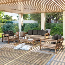 Set relax 5 posti in legno teak con cuscini grigio scuro - Cairo