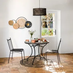 Tavolo rotondo 90 cm in acciaio nero con top in mosaico in pietra - Stanley