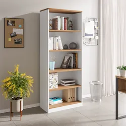 Libreria 80x200h cm in legno bianco e rovere con 5 vani - Lenox