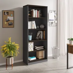 Libreria 80x200h cm in legno noce e grigio con 5 vani - Lenox