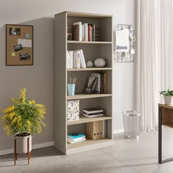 Libreria 80x200h cm in legno tortora e rovere road con 5 vani - Lenox