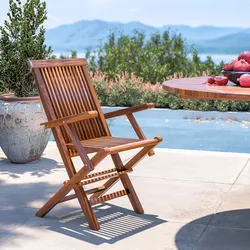 Sedia pieghevole da esterno con braccioli in legno teak - Louis