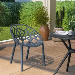 Sedia da esterno impilabile con guscio traforato in polipropilene blu oceano - Birta