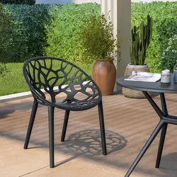 Sedia da esterno impilabile con guscio traforato in polipropilene nero - Birta