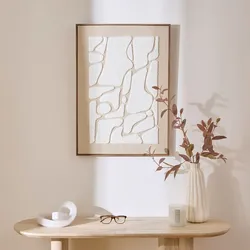 Decorazione da parete 70x50 cm reversibile beige e bouclé bianco con cornice legno