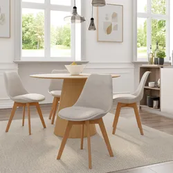 Set 4 sedie in tessuto beige con cuscino e gambe in legno di faggio - Alborg Plus