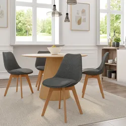 Set 4 sedie in tessuto grigio scuro con cuscino e gambe in legno di faggio - Alborg Plus