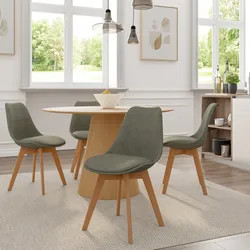 Set 4 sedie in tessuto verde cachi con cuscino e gambe in legno di faggio - Alborg Plus