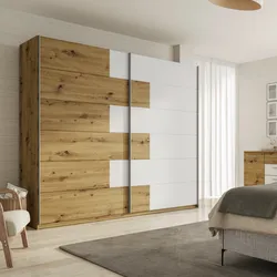 Armadio 270x225h cm rovere wotan e bianco con 2 ante scorrevoli - Tainy