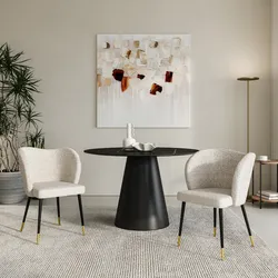 Set 2 sedie in bouclé crema con gambe in metallo nero e oro - Sitri