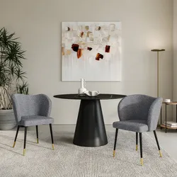 Set 2 sedie in bouclé grigio con gambe in metallo nero e oro - Sitri