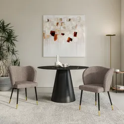 Set 2 sedie in bouclé tortora con gambe in metallo nero e oro - Sitri