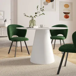 Tavolo da pranzo rotondo 120 cm bianco con top effetto marmo - Gourmel