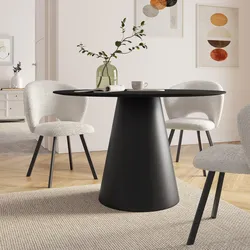 Tavolo da pranzo rotondo 120 cm nero con top effetto marmo - Gourmel