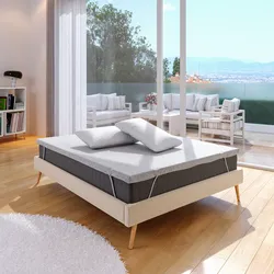 Kit letto matrimoniale 160x200 cm in tessuto beige chiaro con materasso e topper in memory + 2 guanciali - Anker