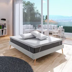 Kit letto matrimoniale 160x200 cm in tessuto grigio chiaro con materasso e topper in memory + 2 guanciali - Anker