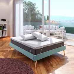 Kit letto matrimoniale 160x200 cm in tessuto verde salvia con materasso e topper in memory + 2 guanciali - Anker