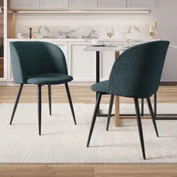 Set 2 sedie in tessuto bouclé blu petrolio con gambe in metallo nero - Mady