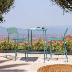 Set bistrot con tavolo alto 60x60 cm e 2 sgabelli in acciaio blu maldive - Faber