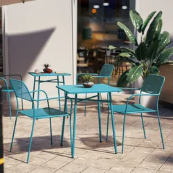 Set bistrot con tavolo 60x60 cm e 2 sedie con braccioli in acciaio blu maldive - Faber