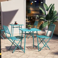 Set bistrot con tavolo 60x60 cm e 2 sedie pieghevoli in acciaio blu maldive - Faber