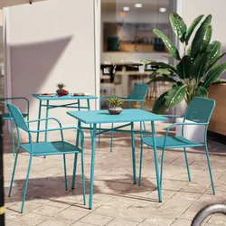 Set bistrot con tavolo 70x70 cm e 2 sedie con braccioli in acciaio blu maldive - Faber