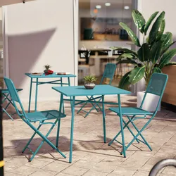 Set bistrot con tavolo 70x70 cm e 2 sedie pieghevole in acciaio blu maldive - Faber