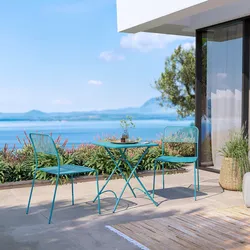 Set bistrot con tavolo pieghevole 60x60 cm e 2 sedie in acciaio blu maldive - Faber