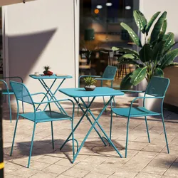 Set bistrot con tavolo pieghevole 60x60 cm e 2 sedie con braccioli in acciaio blu maldive - Faber