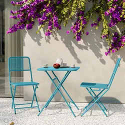 Set bistrot con tavolo pieghevole 60x60 cm e 2 sedie pieghevoli in acciaio blu maldive - Faber