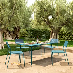 Set pranzo con tavolo 150x80 cm e 4 sedie in acciaio blu maldive - Faber