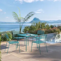 Set pranzo con tavolo 80x80 cm e 4 sedie in acciaio blu maldive - Faber