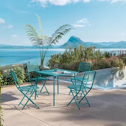 Set pranzo con tavolo 80x80 cm e 4 sedie pieghevoli in acciaio blu maldive - Faber
