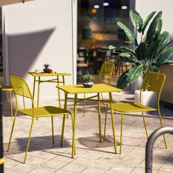 Set bistrot con tavolo 60x60 cm e 2 sedie in acciaio senape - Faber