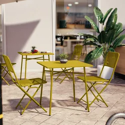 Set bistrot con tavolo 70x70 cm e 2 sedie pieghevole in acciaio senape - Faber