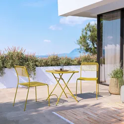 Set bistrot con tavolo pieghevole 60x60 cm e 2 sedie in acciaio senape - Faber