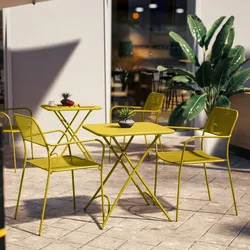 Set bistrot con tavolo pieghevole 60x60 cm e 2 sedie con braccioli in acciaio senape - Faber