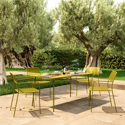 Set pranzo con tavolo 150x80 cm e 4 sedie con braccioli in acciaio senape - Faber